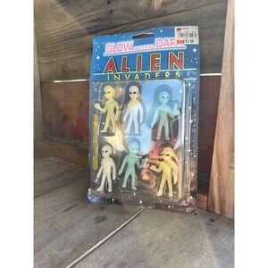 Vintage 1997 Alien Invaders Set of 6 Glow in the Dark NOS Imperial Toy Corp 3467